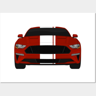 Mustang GT Rapid-Red + White Stripes Posters and Art